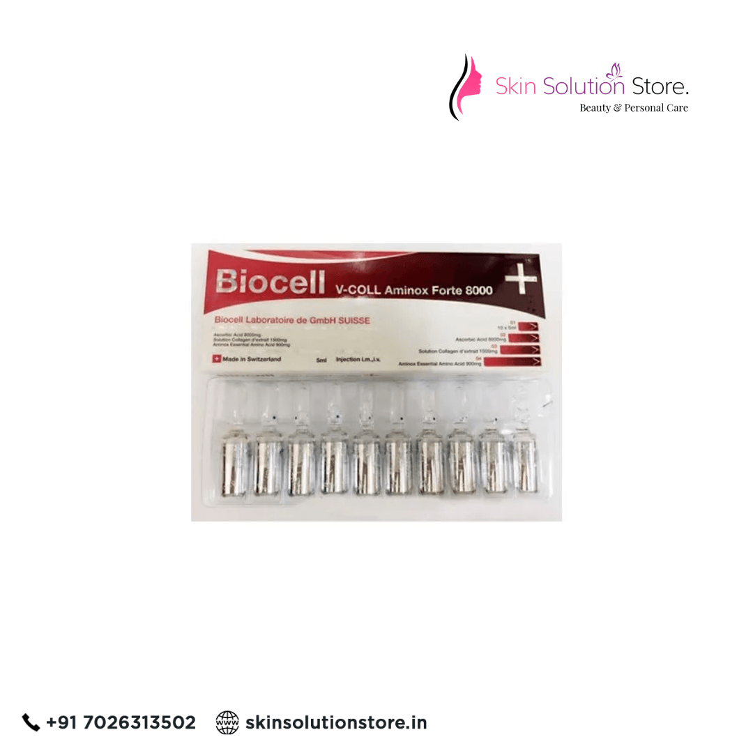 Biocell V Coll Aminox Forte 8000 Glutathione Skin Whitening Skin Whitening Glutathione Injection - 10 Ampules - Switzerland