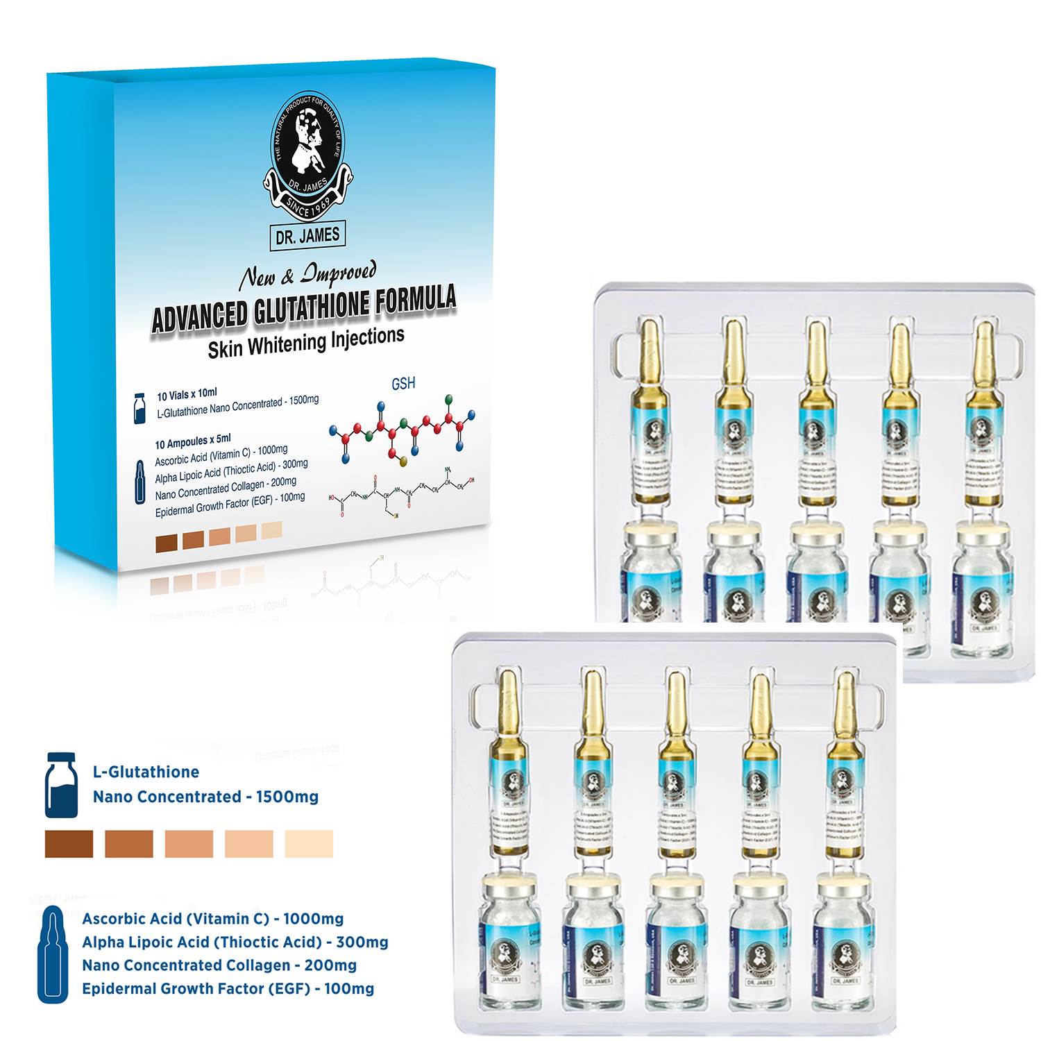 Dr James Skin Whitening Glutathione Injection 1500mg For... – Skin Solution Store Dr James Skin Whitening Glutathione Injection 1500mg For... – Skin Solution Store