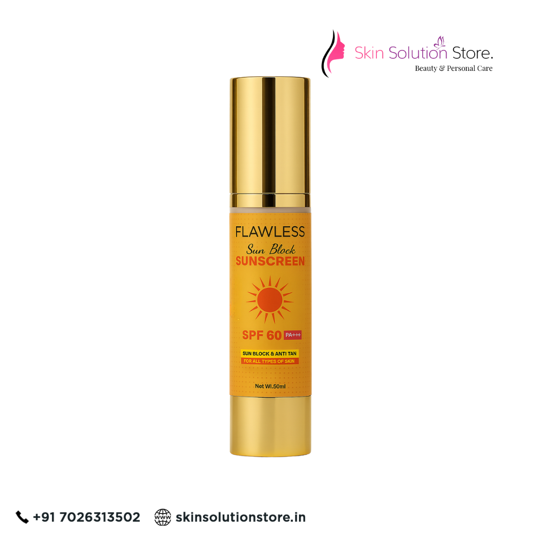 Flawless Sun Block Sunscreen SPF 60 PA+++ | Anti-Tan Protection & Brightening for All Skin Types | 50ml